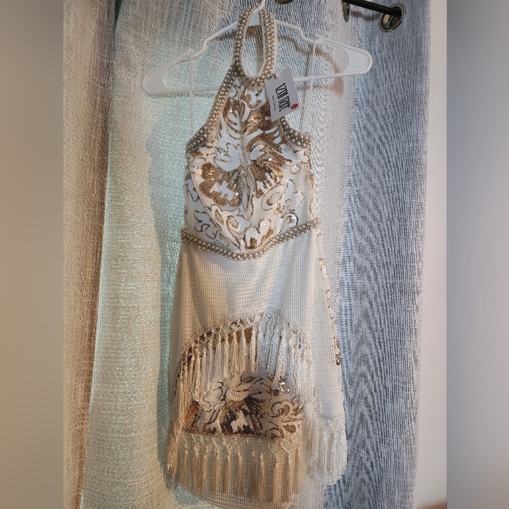 12th tribe white and gold dress